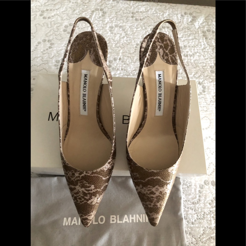 New Manolo Blahnik sling backs nude beige  sz 38